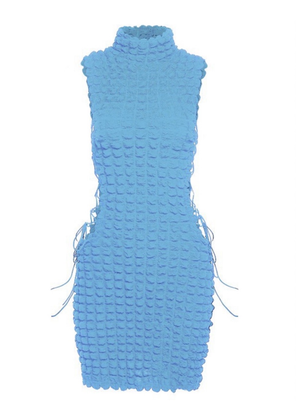 Sleeveless Textured Bodycon Dress in Light Blue